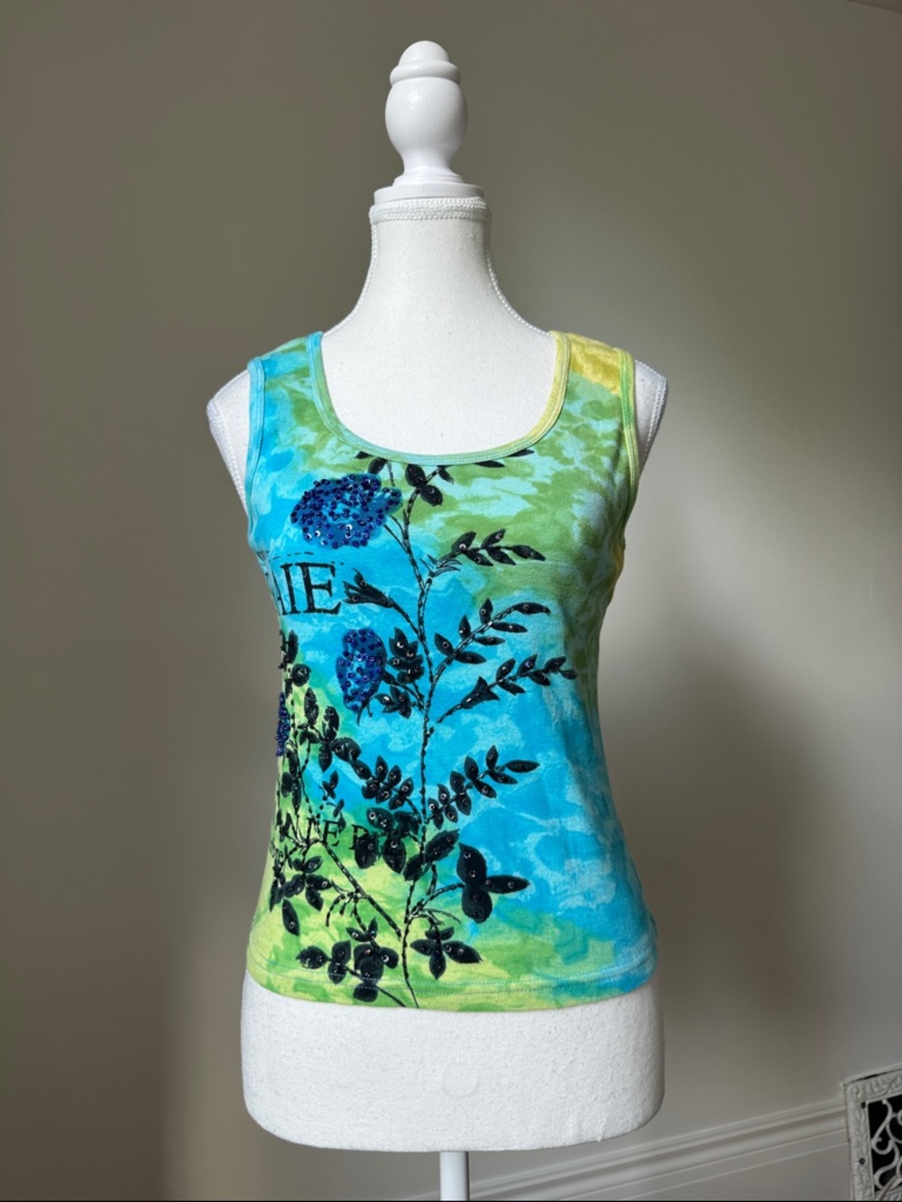 PAPA Y2K Floral Goth Bedazzled Whimsical Festival Tank Top Size Small
